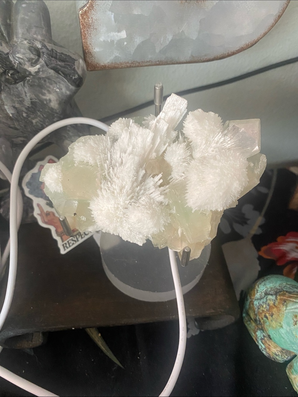 White and Pale Green Crystal Cluster Decorative Accent